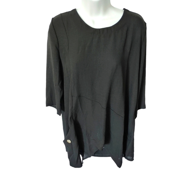 TRÏBE Linen Blend Asymmetrical Black Tunic Top Size XXL NWT - Picture 1 of 6